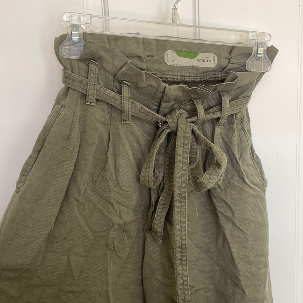 Green high waisted paper bag tie pants